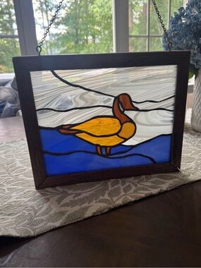Handcrafted Yellow Duck Stained Glass Panel